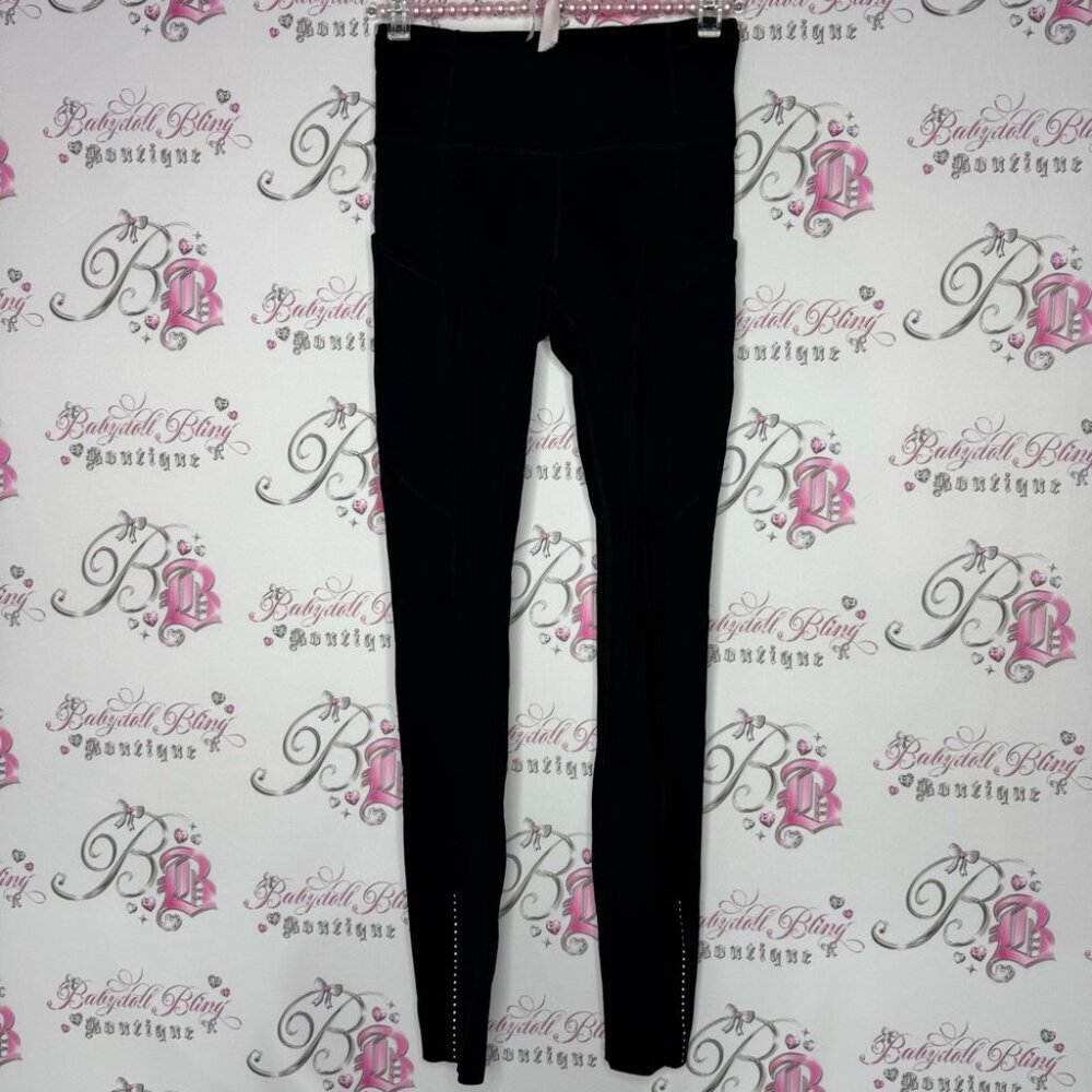 Lululemon leggings black pockets dot details logo waist adjustable tie BNWOT